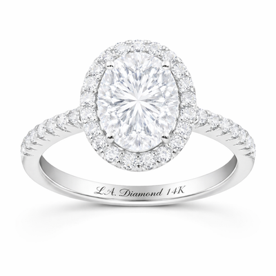 14K White Gold Round Lab Grown Diamond Halo Engagement Ring (3.24 ct)