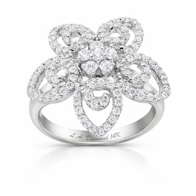 14K White Gold Flower Diamond Ring