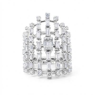 18K White Gold Baguette & Round Diamond Cluster Ring (2 ct)