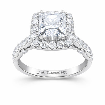 14K White Gold Diamond with Halo Princess Cut Engagement Ring (1.00 ct)