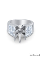 18k White Gold Diamond Princess Cut Multi-Layer Semi Mount Engagement Ring 1.26c