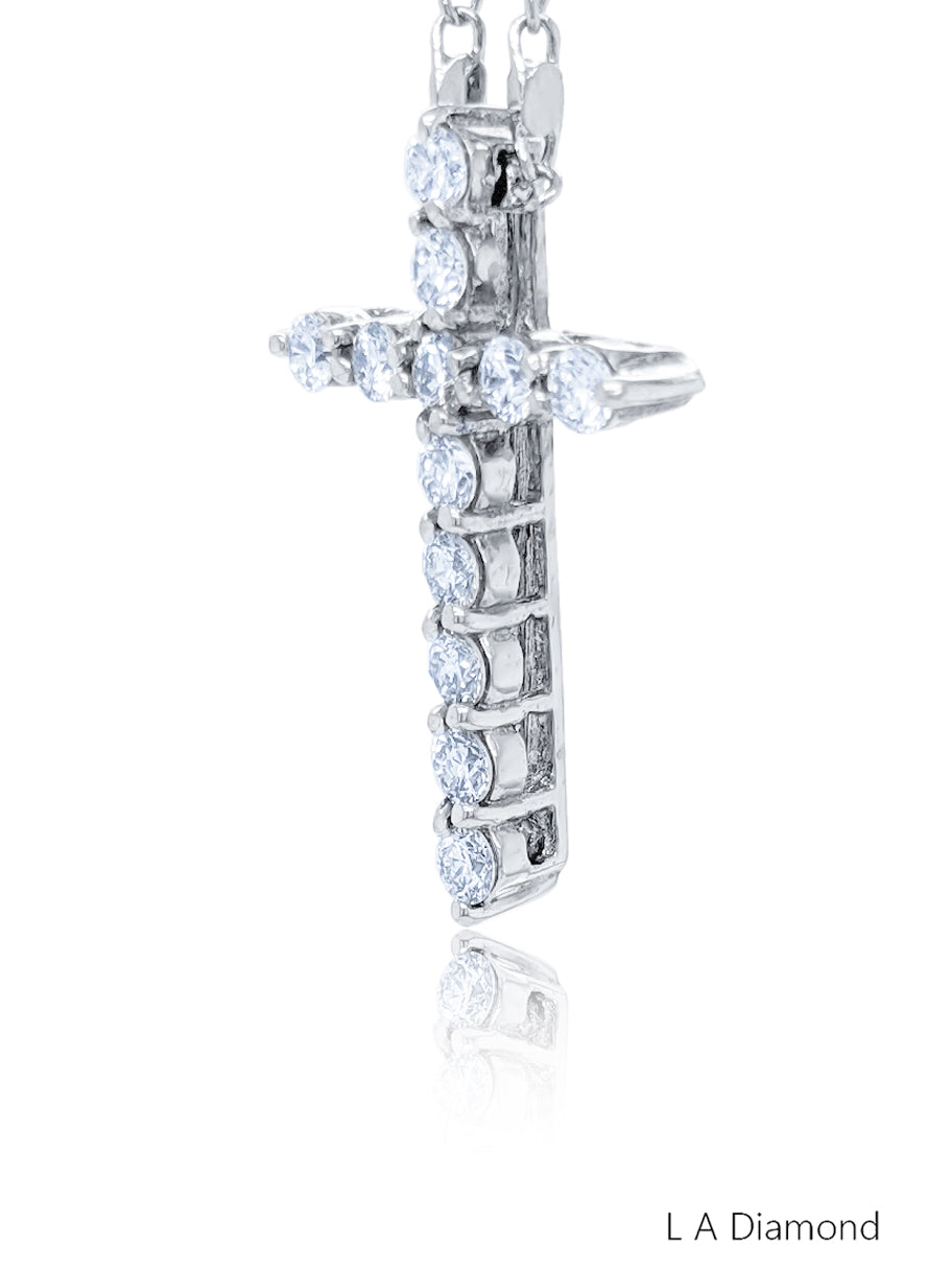 14K White Gold Diamond Round Cut Classic Cross Necklace Pendant (0.83 ct) 14K White Gold Diamond Round Cut Classic Cross Necklace Pendant (0.83 ct)