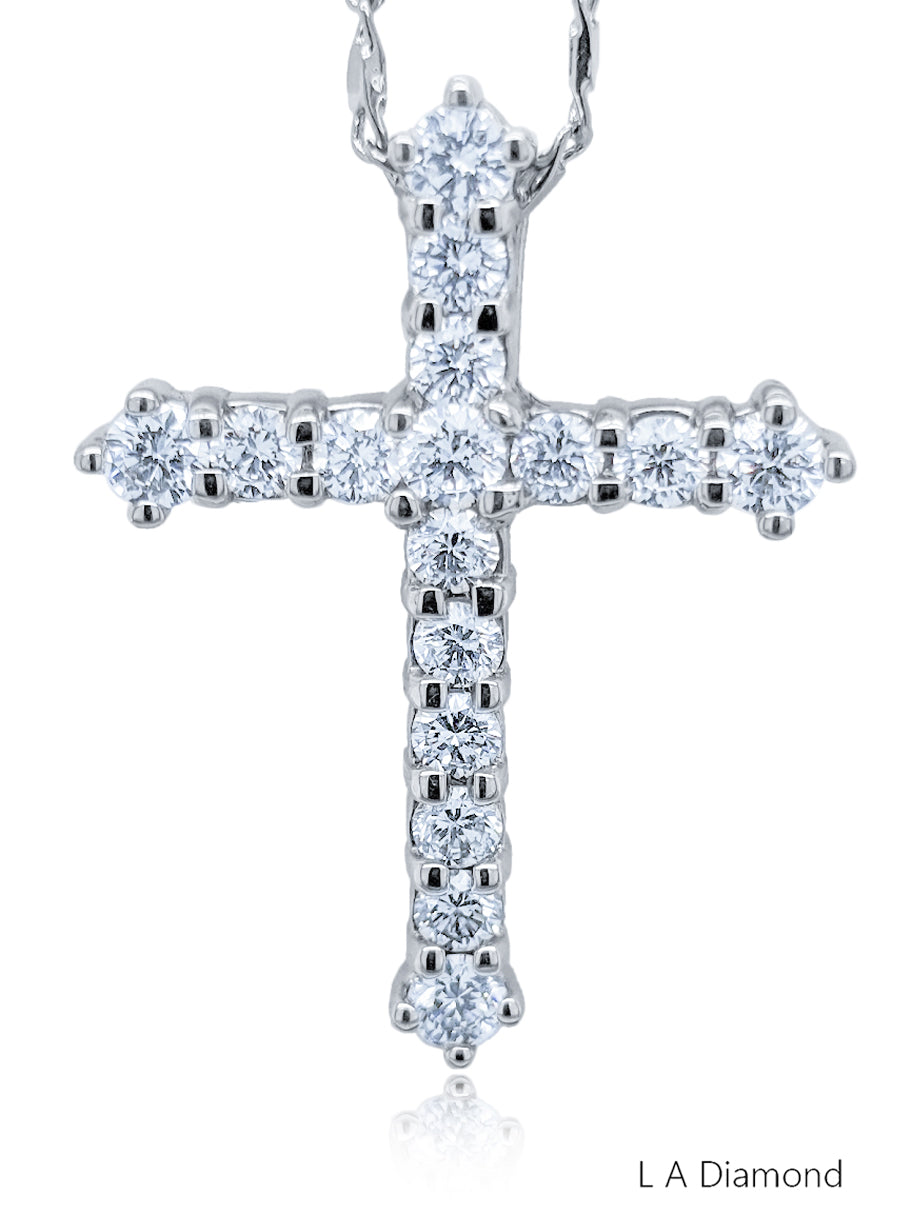 14K White Gold Diamond Round Cut Classic Cross Pendant (2 ct) 14K White Gold Diamond Round Cut Classic Cross Pendant (2 ct)