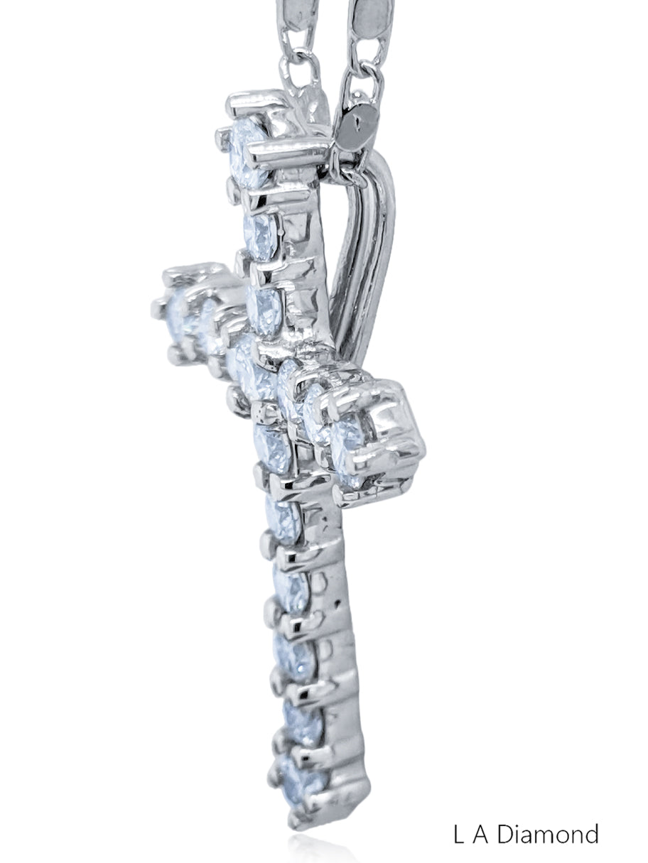 14K White Gold Diamond Round Cut Classic Cross Pendant (2 ct) 14K White Gold Diamond Round Cut Classic Cross Pendant (2 ct)