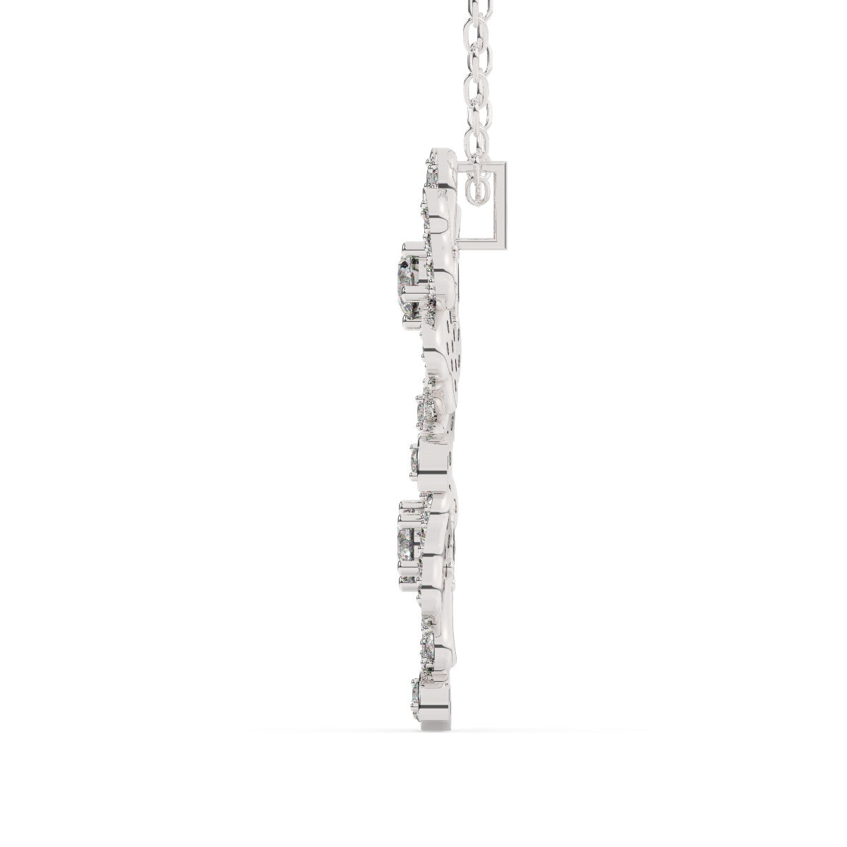 14K White Gold Diamond Round Cut Flower Pendant Necklace 14K White Gold Diamond Round Cut Flower Pendant Necklace