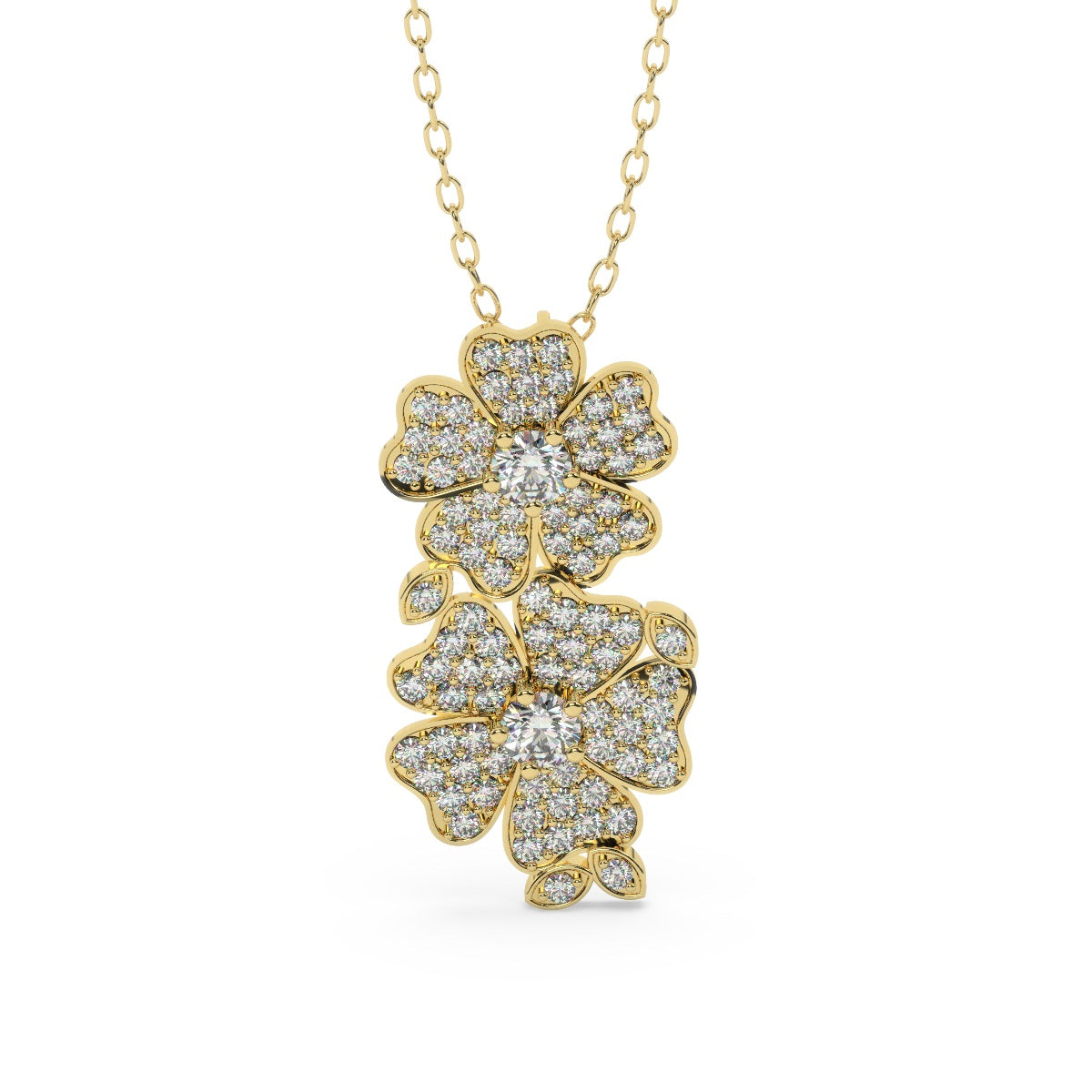 14K White Gold Diamond Round Cut Flower Pendant Necklace 14K White Gold Diamond Round Cut Flower Pendant Necklace