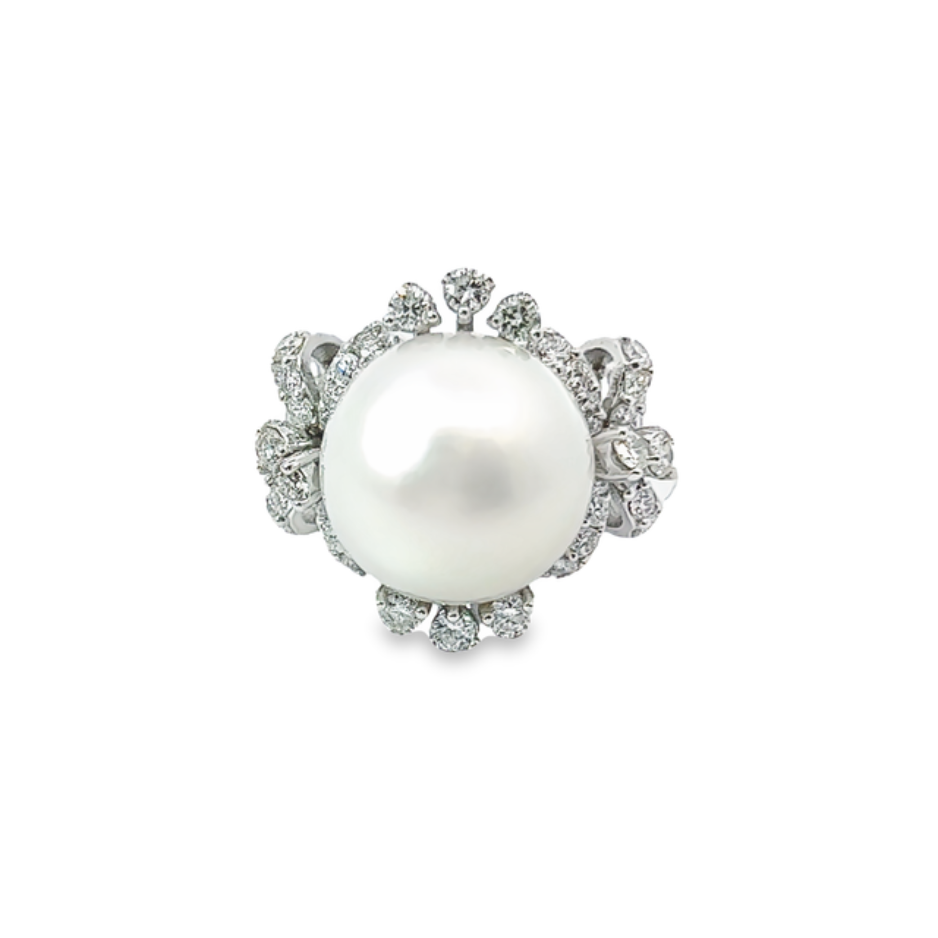 14K White Gold Diamond and Round Fresh Water Pearl Engagement Ring – 2.50ct 14K White Gold Diamond and Round Fresh Water Pearl Engagement Ring – 2.50ct