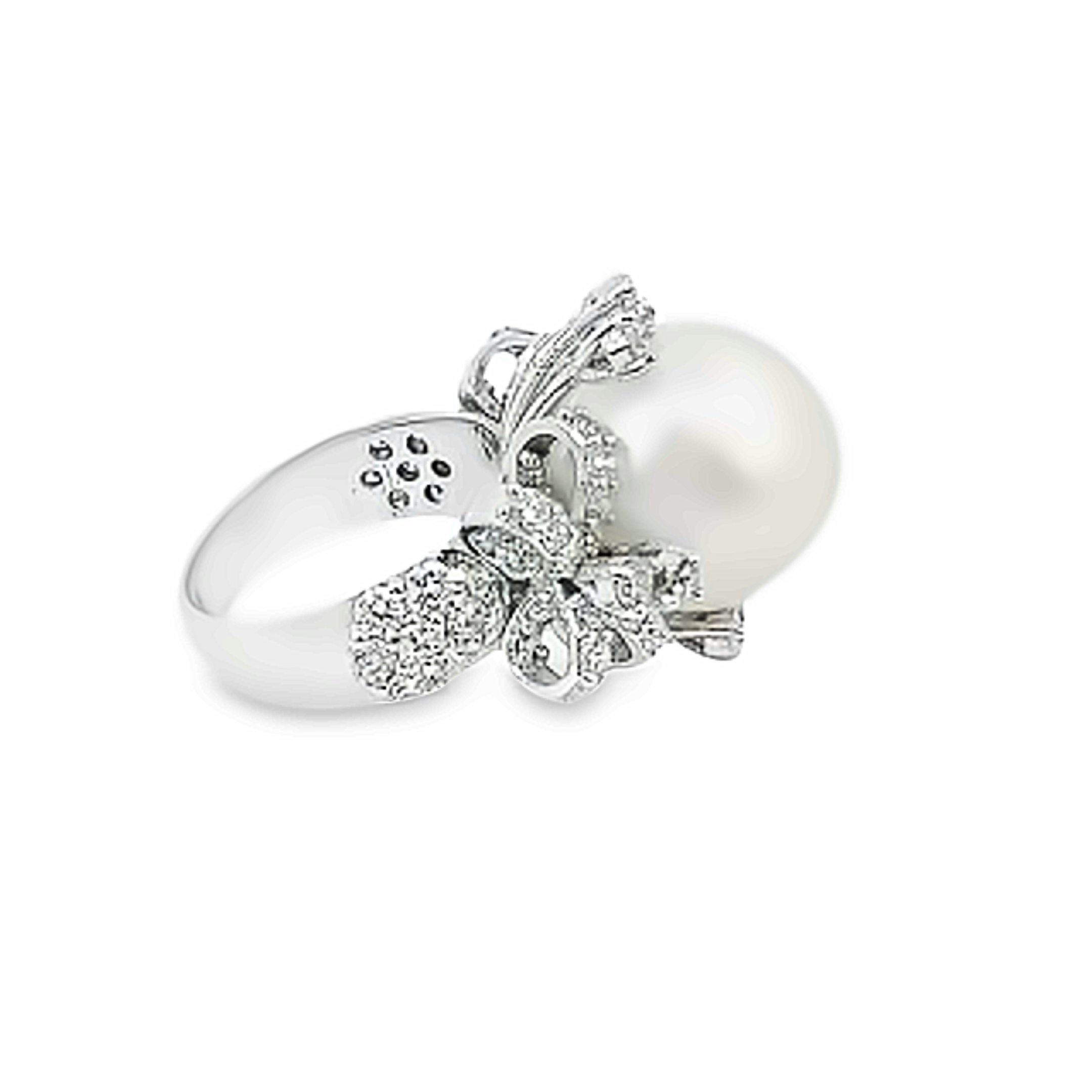 14K White Gold Diamond and Round Fresh Water Pearl Engagement Ring – 2.50ct 14K White Gold Diamond and Round Fresh Water Pearl Engagement Ring – 2.50ct
