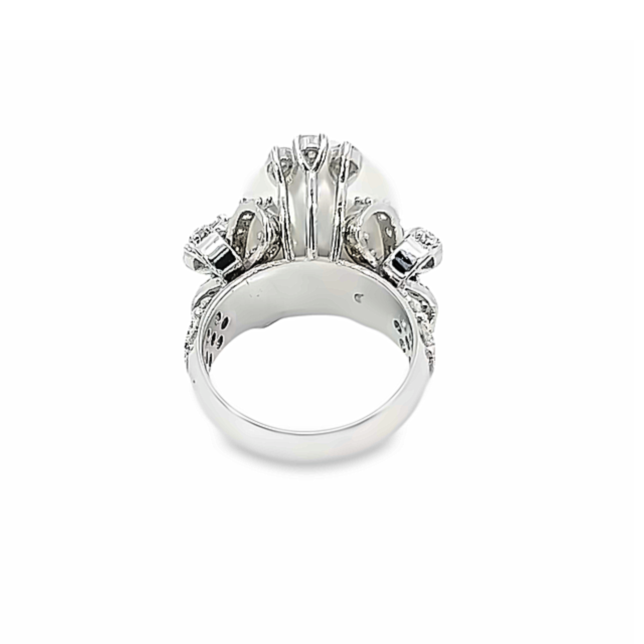 14K White Gold Diamond and Round Fresh Water Pearl Engagement Ring – 2.50ct 14K White Gold Diamond and Round Fresh Water Pearl Engagement Ring – 2.50ct