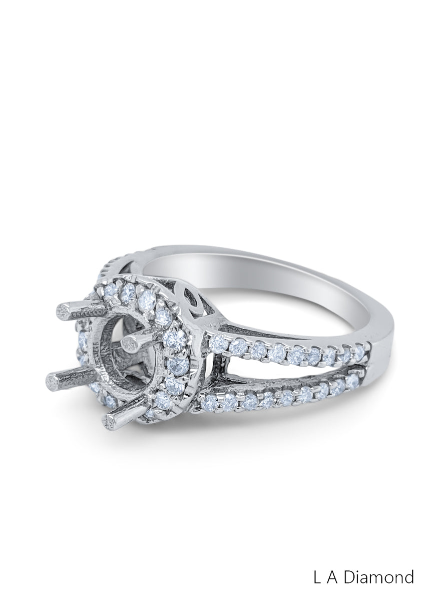 14K White Gold Round Cut Semi-Mount Halo Engagement Ring (0.71 ct) 14K White Gold Round Cut Semi-Mount Halo Engagement Ring (0.71 ct)