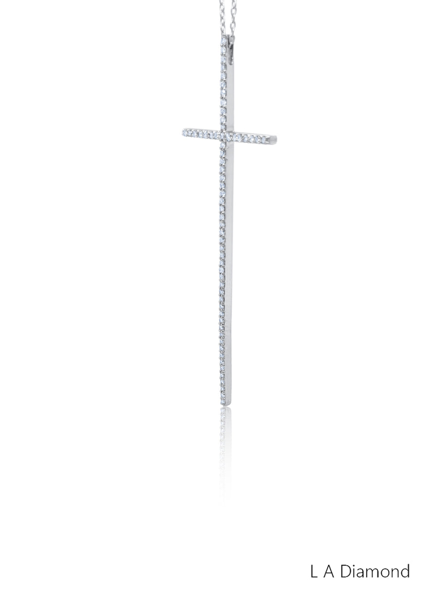 14K White Gold Round Diamond Minimalist Cross Pendant (1.20 ct) 14K White Gold Round Diamond Minimalist Cross Pendant (1.20 ct)