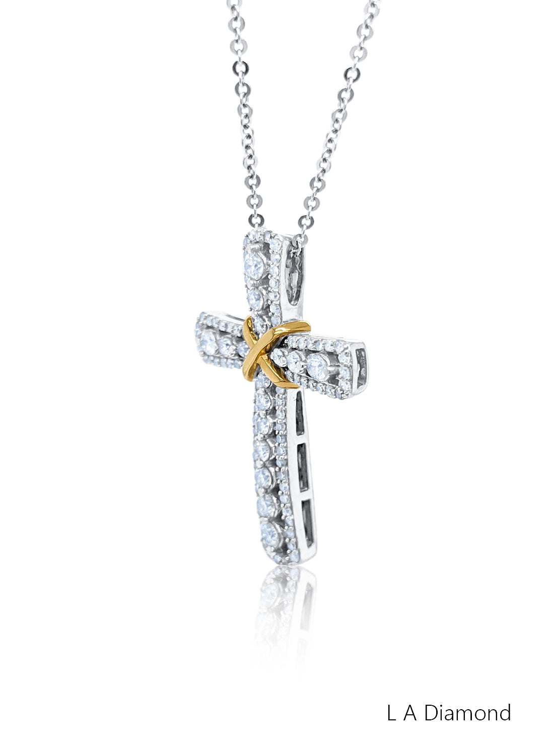 14K Yellow & White Gold Diamond Cross Pendant (1.00 ct) 14K Yellow & White Gold Diamond Cross Pendant (1.00 ct)