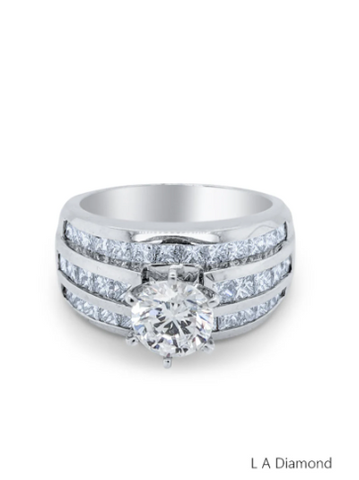 18K White Gold Round Cut & Bezel Corner Princess Diamond Ring (3.84 ct)