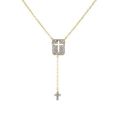 1/5 CT. T.W. Diamond Double Cross "Y" Necklace in 14K Yellow Gold - LA DIAMOND