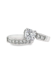 24K White Gold & Platinum Diamond Round and Princess Cut Engagement Ring Set – 1.21ct 24K White Gold & Platinum Diamond Round and Princess Cut Engagement Ring Set – 1.21ct