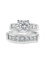 24K White Gold & Platinum Diamond Round and Princess Cut Engagement Ring Set – 1.21ct 24K White Gold & Platinum Diamond Round and Princess Cut Engagement Ring Set – 1.21ct