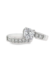 24k White Gold Platinum Diamond Round And Princess Cut Engagement Ring Set 1.21c