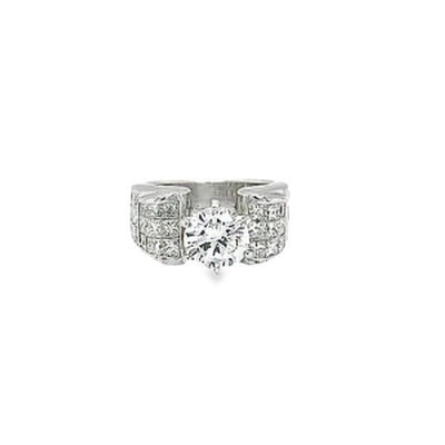 14K White Gold Diamond Multi-Layer Bezel Corner Princess-Cut Engagement Ring (1.65 ct)