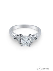 14K White Gold Diamond Princess Cut Centre with Trilliant Shape Engagement Ring (.90 ct) 14K White Gold Diamond Princess Cut Centre with Trilliant Shape Engagement Ring (.90 ct)