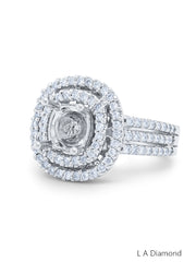 14K White Gold Diamond Double Halo Round Cut Semi-Mount Engagement Ring (1.78 ct) 14K White Gold Diamond Double Halo Round Cut Semi-Mount Engagement Ring (1.78 ct)