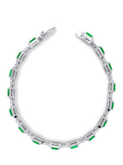 14k White Gold Diamond Radiant Cut Emerald Bracelet 9c