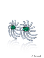 18k White Gold Diamond Earring with Emerald - LA DIAMOND