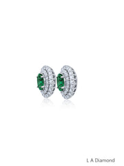Emerald White Gold Diamond Round And Oval Cut Stud Earrings