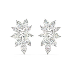14K White Gold Diamond Marquise Cut Floral Stud Earring 6.52c
