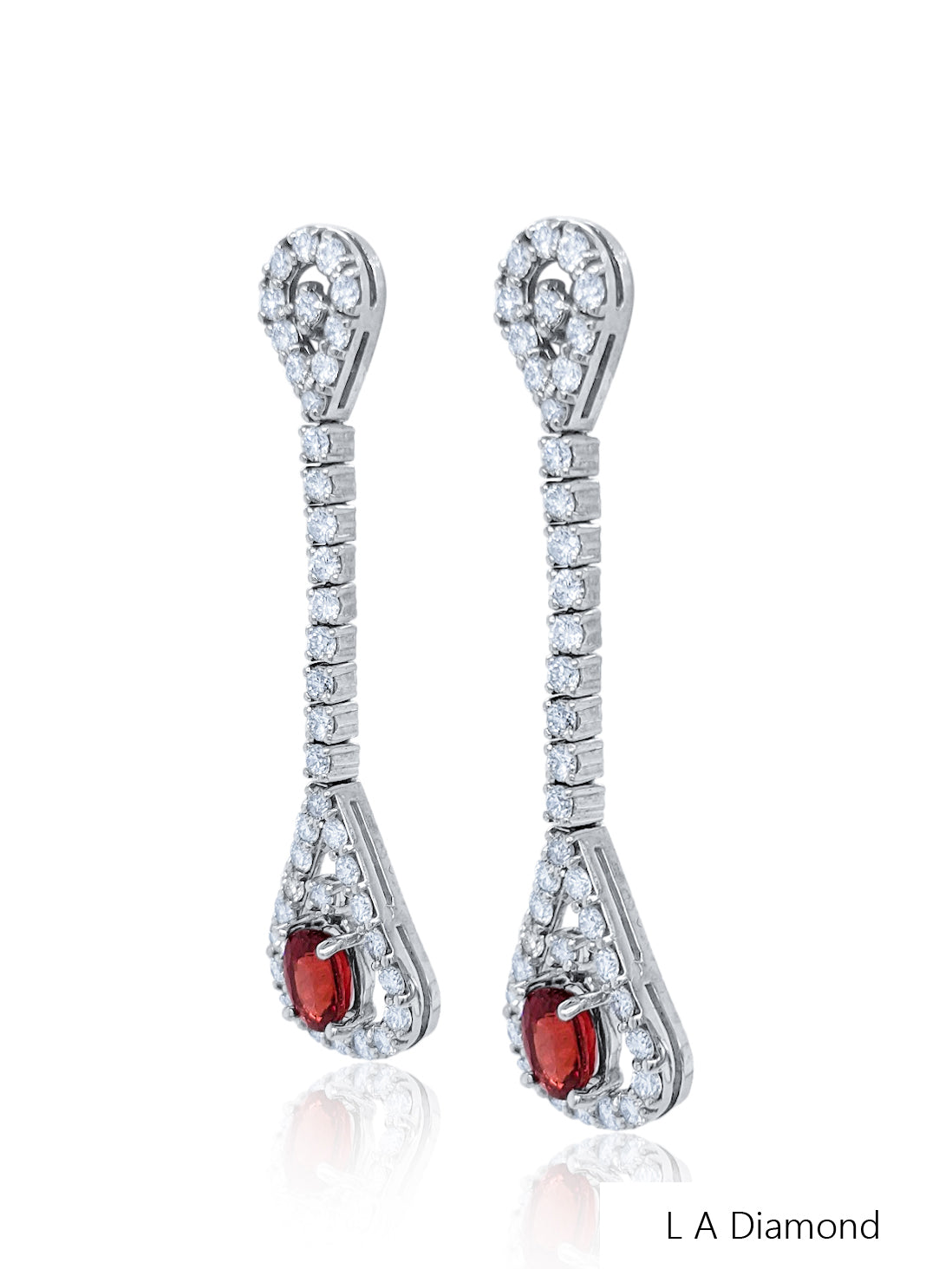 14k White Gold Diamond Round Cut Dangling Earring With Ruby 1.30c - LA DIAMOND
