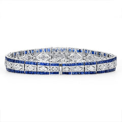 Blue Sapphire and 1/5 CT. T.W. Diamond Bracelet in 14K White Gold - LA DIAMOND