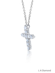 14k White Gold Diamond Round Cut Classic Cross Necklace Pendant 2.56c