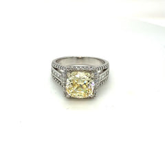 Cushion-Cut Yellow Beryl and 1. 1/84 CT. T.W. Diamond Frame Ring in White Gold - LA DIAMOND Cushion-Cut Yellow Beryl and 1. 1/84 CT. T.W. Diamond Frame Ring in White Gold - LA DIAMOND