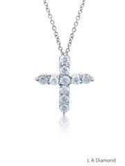 14k White Gold Diamond Round Cut Classic Cross Necklace Pendant 2.56c