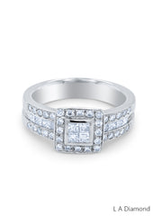 14K White Gold Quad Princess-Cut Diamond Frame Ring  0.95c - LA DIAMOND 14K White Gold Quad Princess-Cut Diamond Frame Ring  0.95c - LA DIAMOND