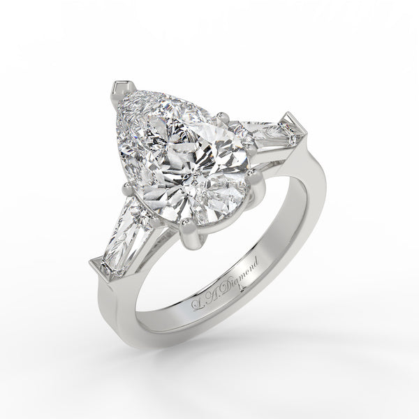 14K White Gold Pear & Baguette Cut Diamond 3-Stone Engagement Ring (2.5 ct)