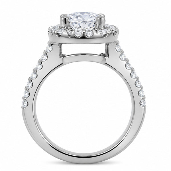14K White Gold Round Cut Diamond With Halo Engagement Ring (5.86 g) - LA DIAMOND