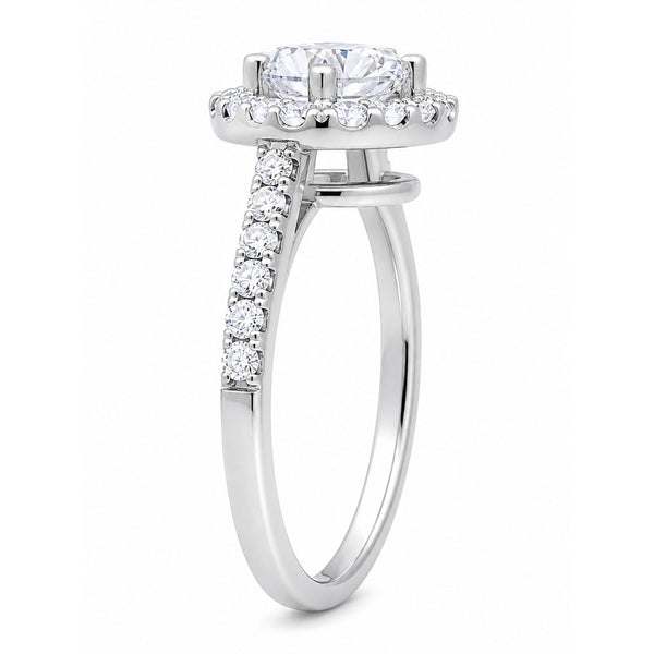 14K White Gold Round Cut Diamond With Halo Engagement Ring (5.86 g) - LA DIAMOND
