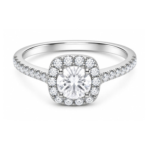 14K White Gold Round Cut Diamond With Halo Engagement Ring (5.86 g) - LA DIAMOND