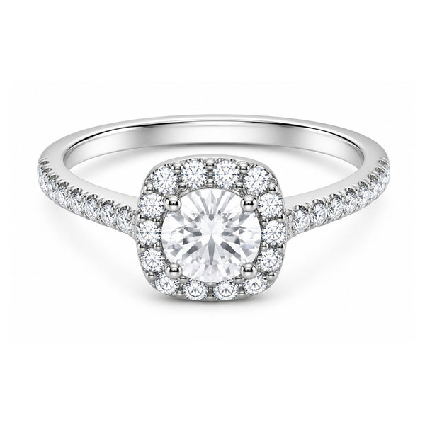 14K White Gold Round Cut Diamond With Halo Engagement Ring (5.86 g)