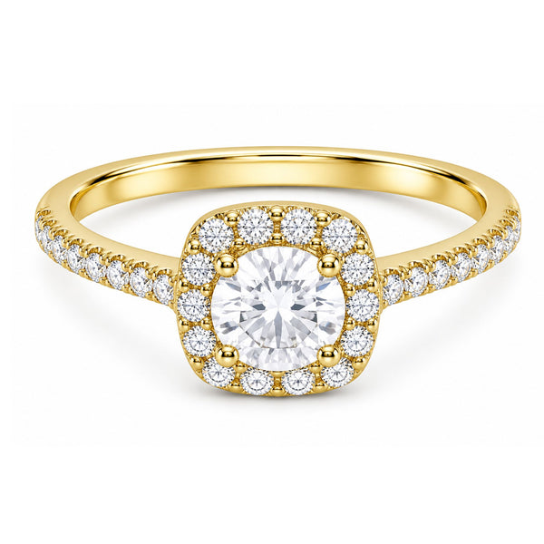 14K White Gold Round Cut Diamond With Halo Engagement Ring (5.86 g) - LA DIAMOND
