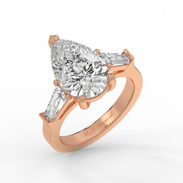 14K White Gold Pear & Baguette Cut Diamond 3-Stone Engagement Ring (2.5 ct)
