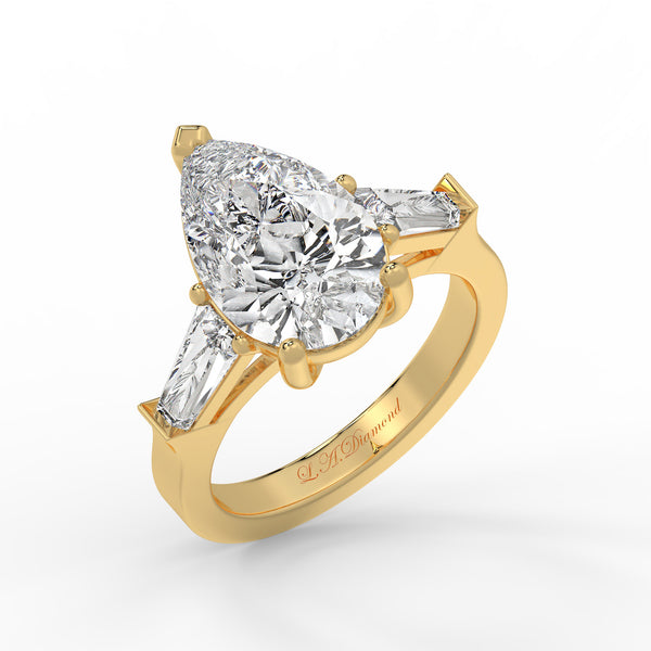 14K White Gold Pear & Baguette Cut Diamond 3-Stone Engagement Ring (2.5 ct)