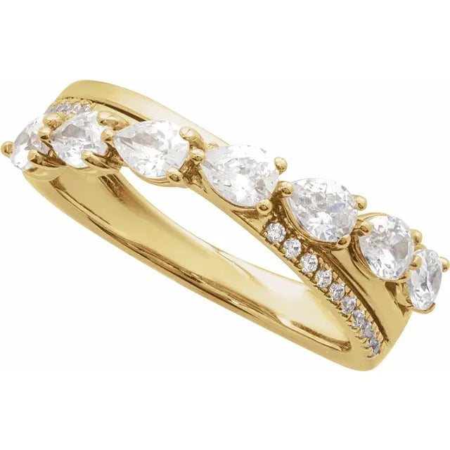 14K Gold Pear Shape Diamond Band Ring