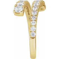 9/8 CTW  Round Diamond Bypass Ring - Modern Two Row Diamond Band in Yellow or White Gold
