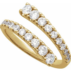 9/8 CTW  Round Diamond Bypass Ring - Modern Two Row Diamond Band in Yellow or White Gold