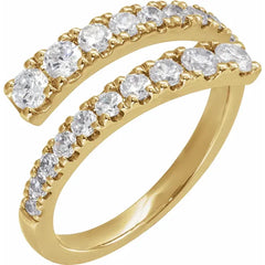 9/8 CTW  Round Diamond Bypass Ring - Modern Two Row Diamond Band in Yellow or White Gold