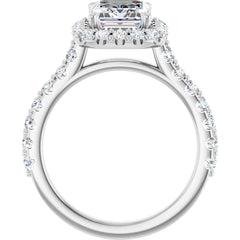 Emerald Cut Diamond Halo Engagement Ring with Matching Pave Band - Set on 14k Gold