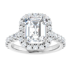 Emerald Cut Diamond Halo Engagement Ring with Matching Pave Band - Set on 14k Gold