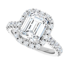 Emerald Cut Diamond Halo Engagement Ring with Matching Pave Band - Set on 14k Gold