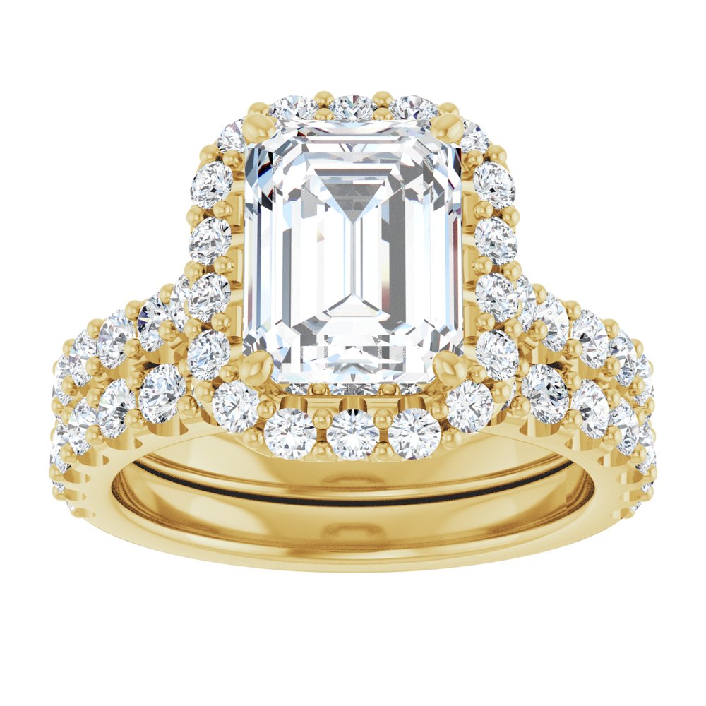 Emerald Cut Diamond Halo Engagement Ring with Matching Pave Band - Set on 14k Gold